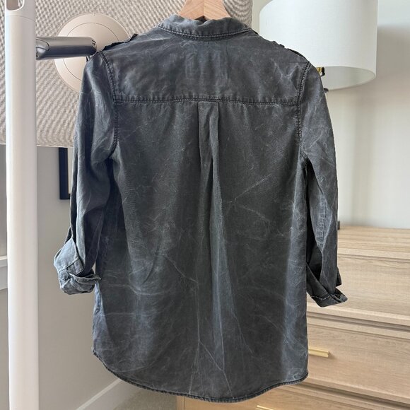 Express Washed Black / Gray Lyocell Utility Boyfriend Shirt - Picture 2 of 6